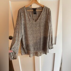 Chelsea & Theodore Leopard Print V-Neck Blouse